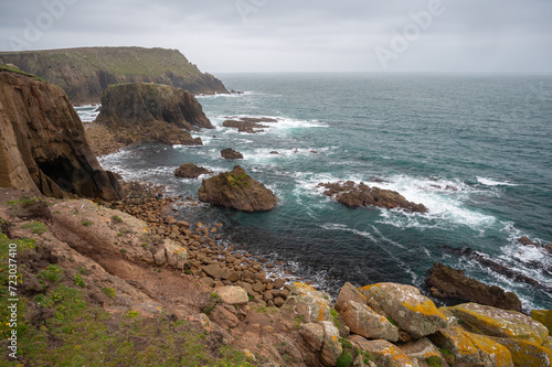 Cornwall's rugged north coast with rough seas at Land's End in Celtic Sea, Penzance, Cornwall.  © Alisa