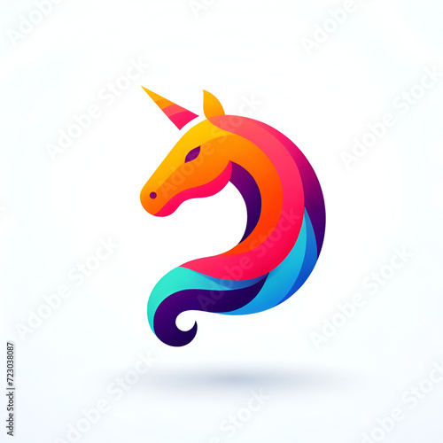 Logo di unicorno colorato su sfondo bianco, semplice e moderno photo