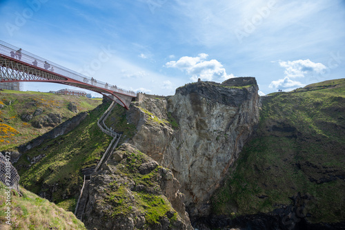 Spectacular footbridge at Tintagel Castle on Cornwall's rugged north coast