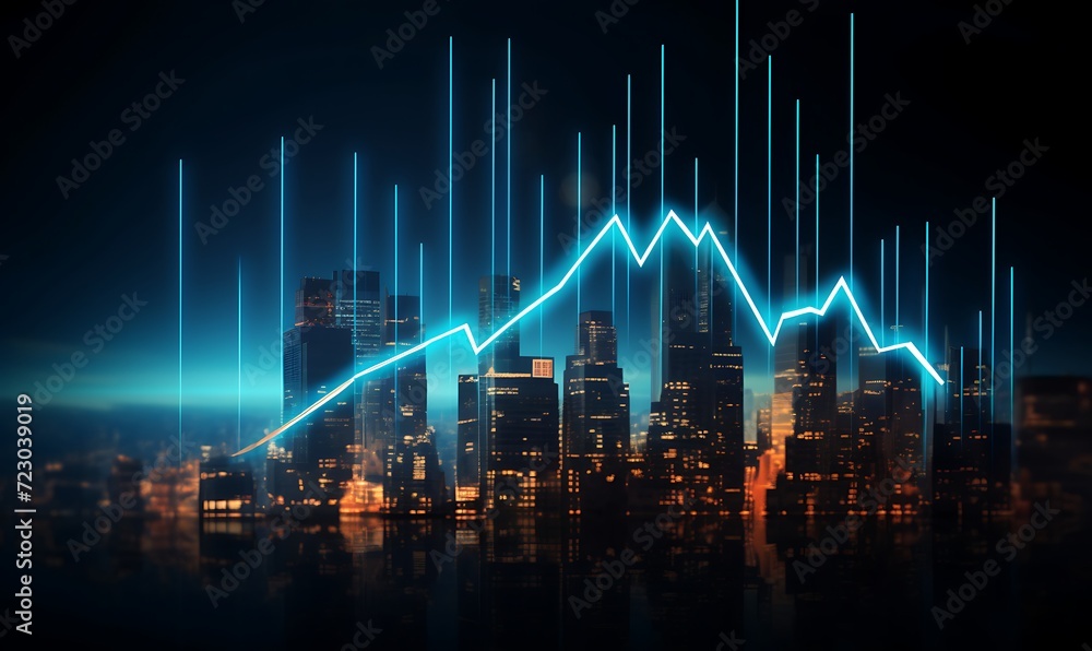 Growth arrow up and progress success business skill increase improvement graph on market profit stock background with goal of achievement futuristic finance economy. Generative Ai


