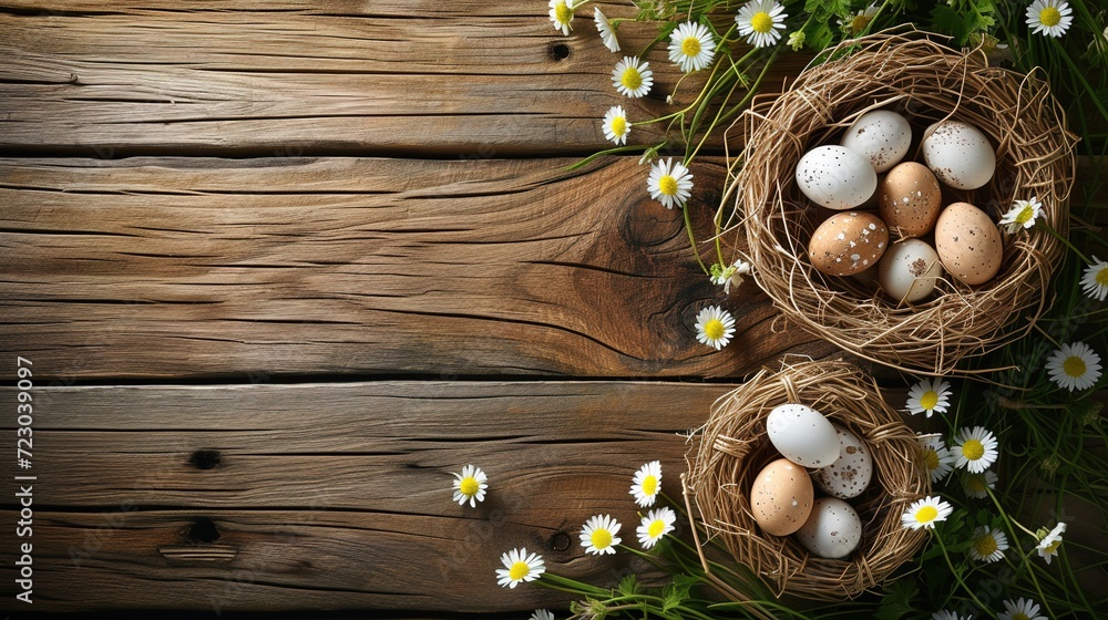 Wooden background with Easter eggs. Wooden background with Easter eggs.