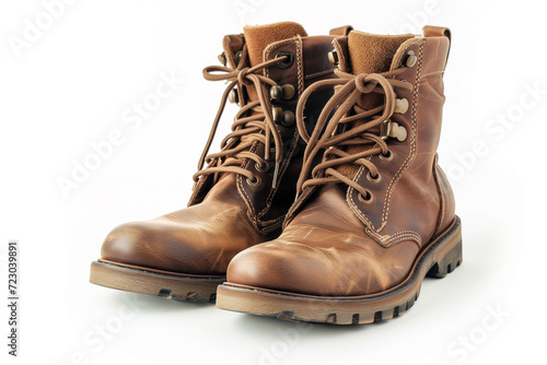 Timeless Brown Leather Boots with Rugged Sole on White - Style and Durability in Men's Footwear