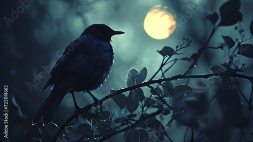A crow sits on a branch in a forest, generative ai