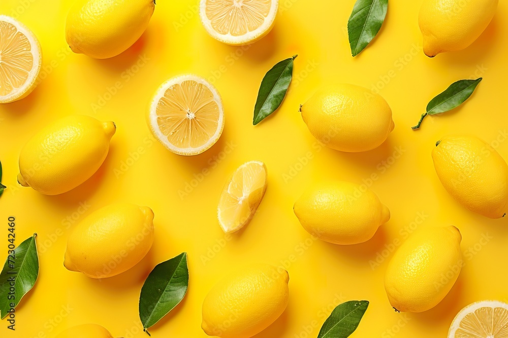 whole lemon fruits pattern on a yellow background. whole lemon fruits pattern on a yellow background.