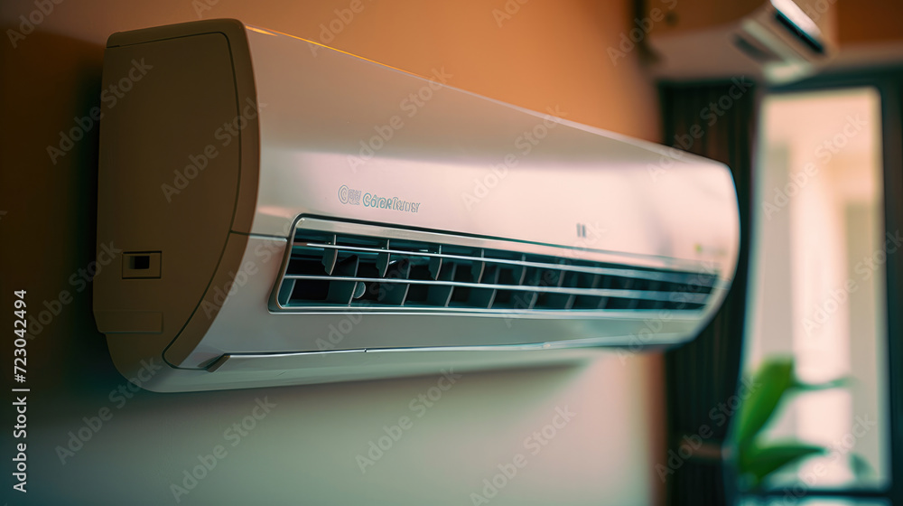 Close - up photo of a wall mounted air conditioner Close - up photo of a wall mounted air conditioner