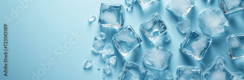 A background showcasing ice cubes against a bluish backdrop, capturing the essence of frozen water. photo