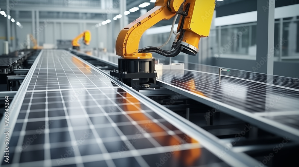 Robotic Arm Assembling Solar Panels in a Modern Factory