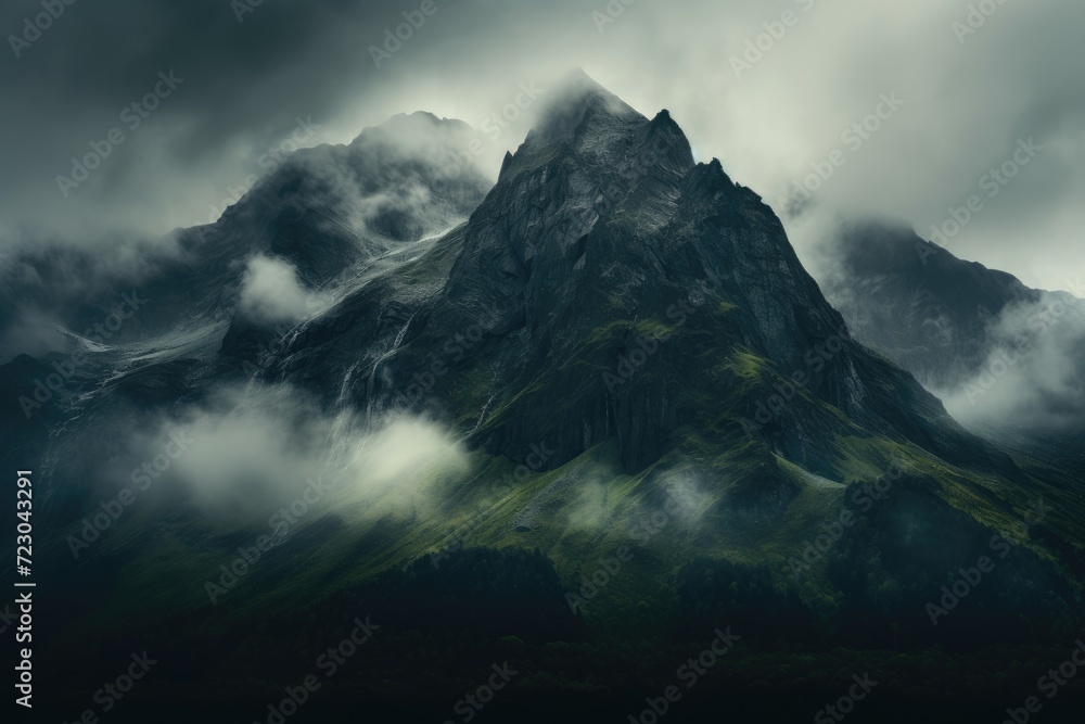 A towering mountain reaching high above the clouds, creating a breathtaking scene of natures grandeur. A towering mountain reaching high above the clouds, creating a breathtaking scene of natures grandeur.