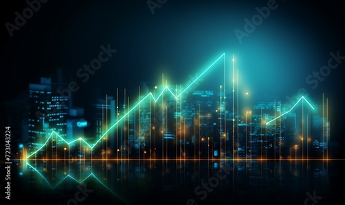Growth arrow up and progress success business skill increase improvement graph on market profit stock background with goal of achievement futuristic finance economy. Generative Ai