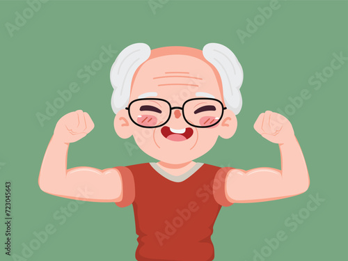 Strong and Healthy Senior Man Flexing Muscles. Healthy energetic old grandpa feeling confident and empowered