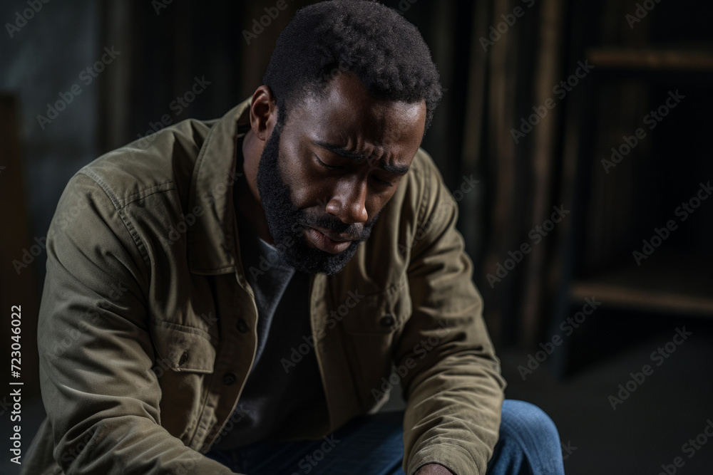 Black african american man depicting a sad depressive state Depression concept Black african american man depicting a sad depressive state Depression concept