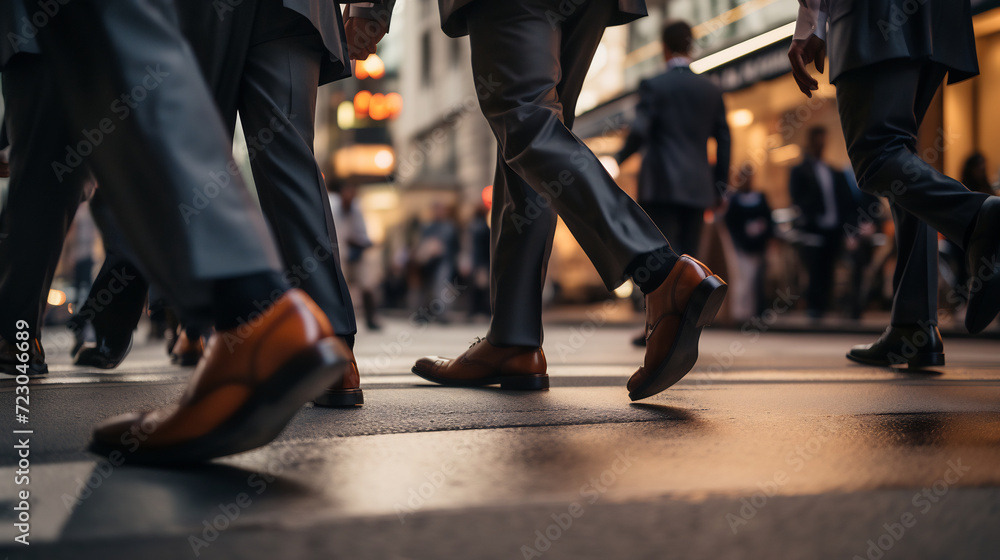 Busy Urban Professionals Walking on City Street During Rush Hour. Low Angle View of Businesspeople's Shoes in Motion, Business District Concept Busy Urban Professionals Walking on City Street During Rush Hour. Low Angle View of Businesspeople's Shoes in Motion, Business District Concept