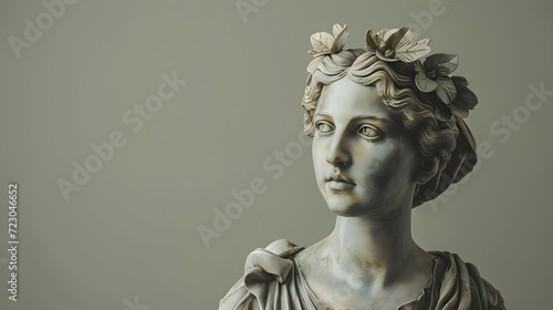 Female Greek statue on pastel gray background. Minimal art poster