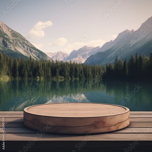 Picnic on a lake. An empty podium cutting board.