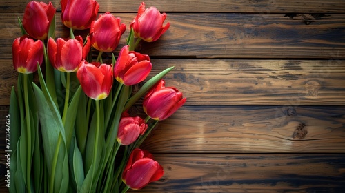 lovely tulips on a backdrop of wood.