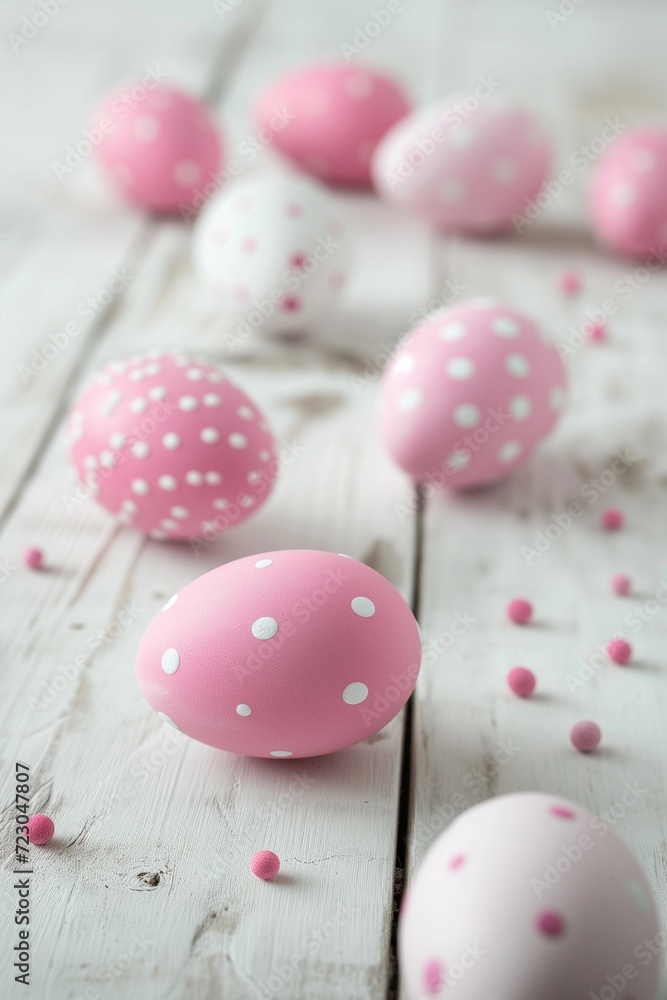 Pink Easter eggs on white wooden background Pink Easter eggs on white wooden background