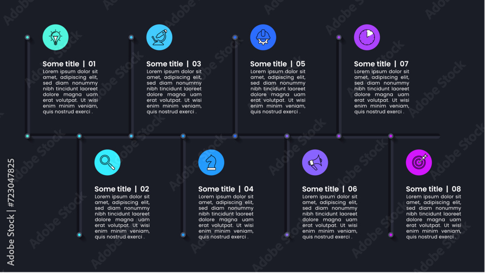 Infographic template. Dark timeline with 8 steps - obrazy, fototapety, plakaty 