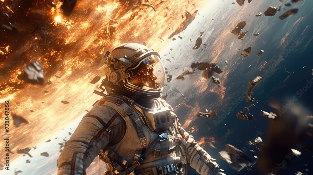 An astronaut in an explosion, elevating the futuristic action movie concept An astronaut in an explosion, elevating the futuristic action movie concept