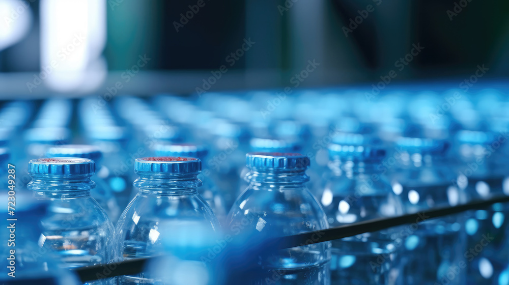 Mineral water bottles on factory conveyor belt with automatic line Mineral water bottles on factory conveyor belt with automatic line