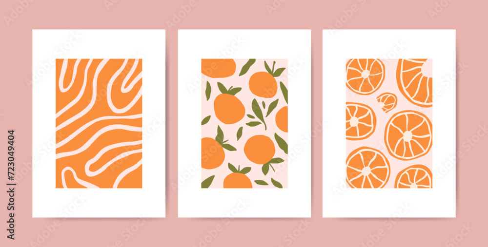 Fototapeta premium Posters with abstract tangerines or oranges