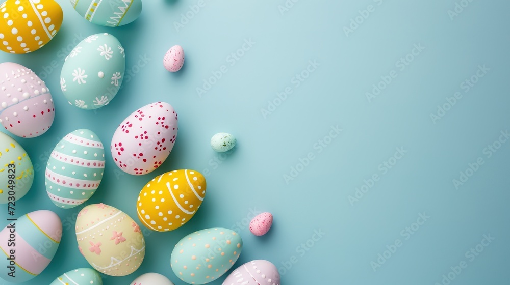 Easter egg with color on a background of blue paper.