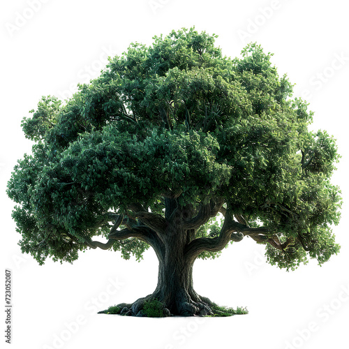 Lush  green tree with a sturdy trunk  full of life and vitality  stands against  isolated on a white background