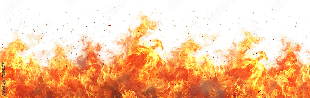 Vibrant, intense fire with dynamic flames and heat waves against a stark, isolated on a white backdrop - obrazy, fototapety, plakaty 