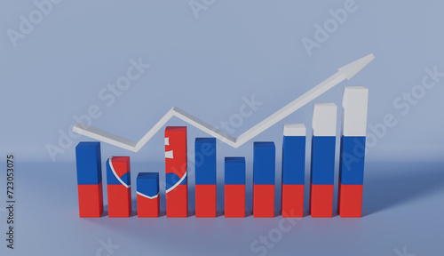 Slovakia Flag Bar Chart Graph Increasing Values on Pastel Color Background