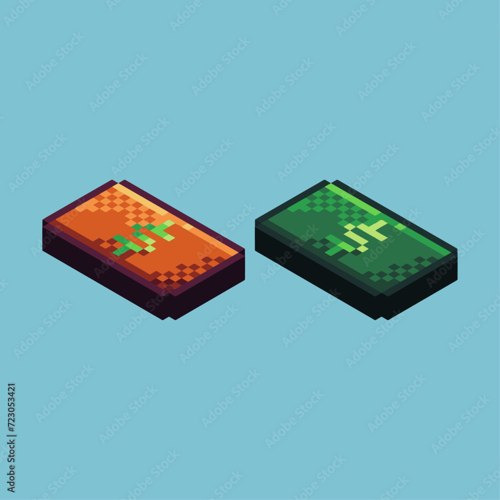 Fototapeta premium Isometric Pixel art 3d of money paper icon for items asset. money paper icon on pixelated style.8bits perfect for game asset or design asset element for your game design asset.