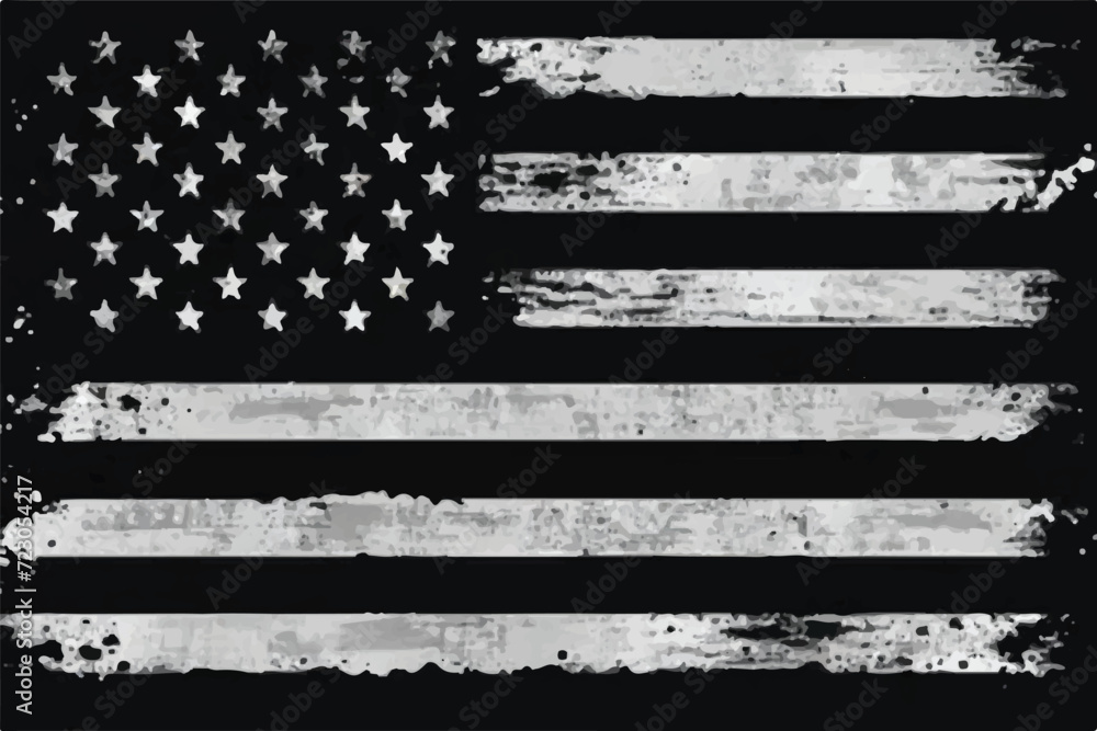 America Flag in a black and white grunge texture background. - obrazy, fototapety, plakaty 