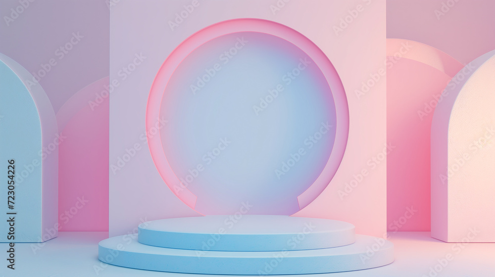 Circular podium as a mockup for product presentation in soft pastel colors, minimalist style Circular podium as a mockup for product presentation in soft pastel colors, minimalist style