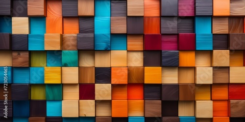 Colorful wooden blocks aligned. Wide format