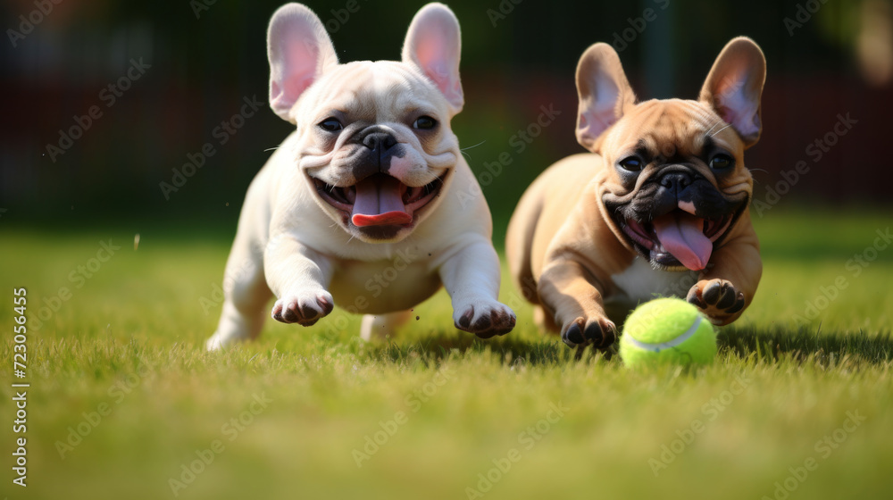 A french bulldog playing with his best friend