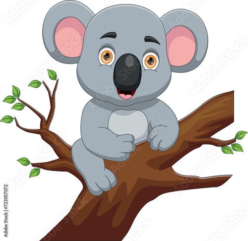 cartoon cute koala hanging on a tree