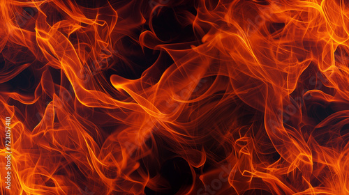 Abstract Fire Background: Fiery Flames Against a Black Wall, Creating a Dynamic Wallpaper, Backdrop, or Banner with Intense Energy and Striking Visual Impact