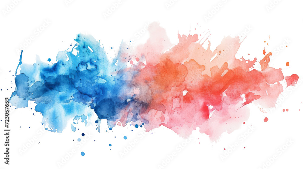 Fototapeta premium Colorful watercolor paint splashes blending on white paper, creating a vivid spectrum.