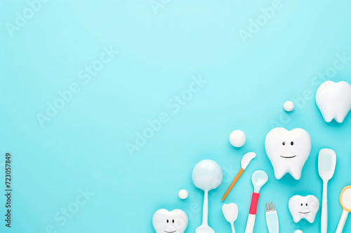 Dentistry Banner With Space For Text, Dental Instruments,Dentures
