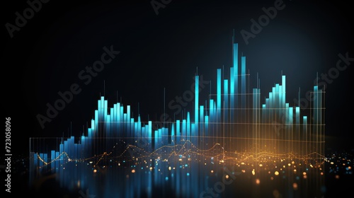 A Investment finance chart infographic with ,stock market business and exchange financial growth graph., photo, on a blue background.