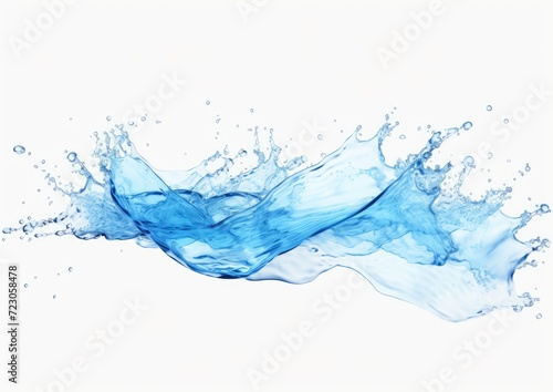 A photograph capturing the dynamic motion of blue liquid splashing out of water on a plain white background.