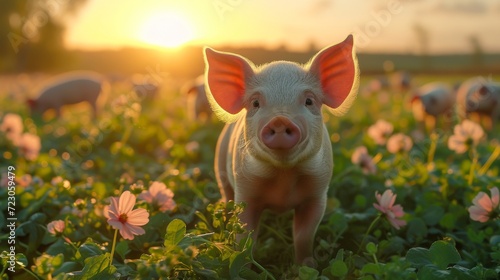 pigs on a field with amazing light 