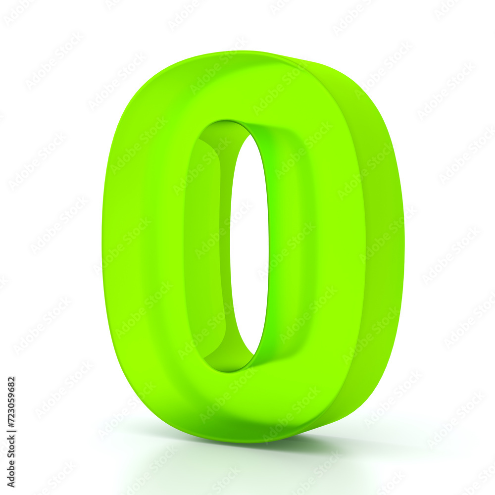 Number zero with green glass material. 3d symbol for graphic design, presentation or background Number zero with green glass material. 3d symbol for graphic design, presentation or background