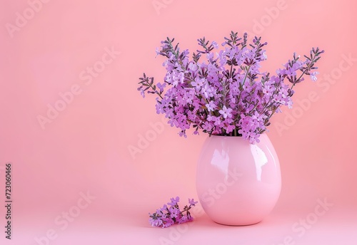 Elegant bouquet of fresh spring flowers in a modern vase on a gradient pastel background