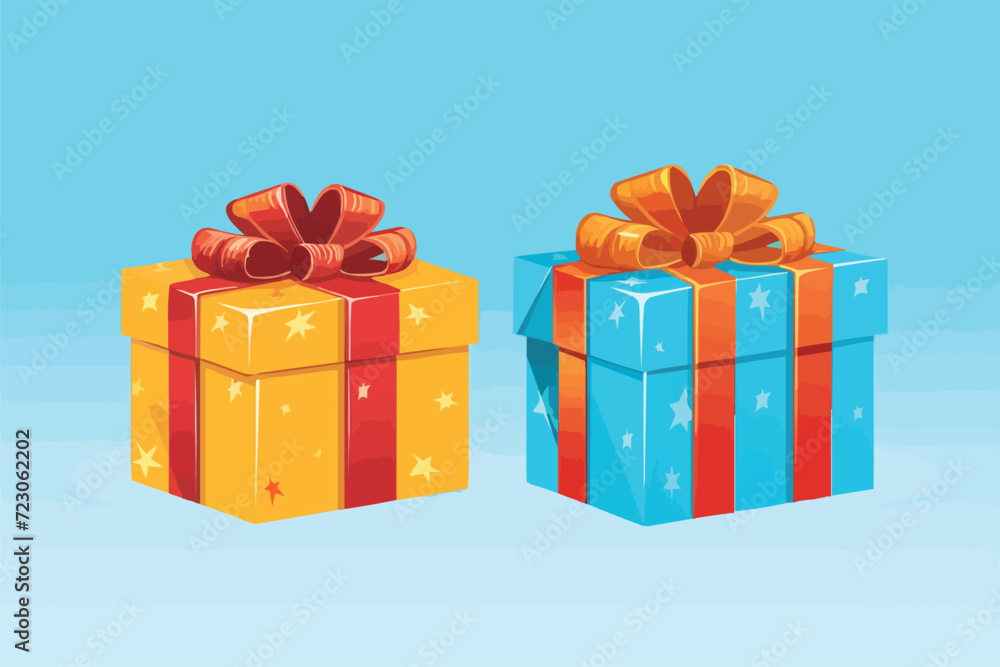 Fototapeta premium Two gift boxes on blue background, Gift box with ribbon