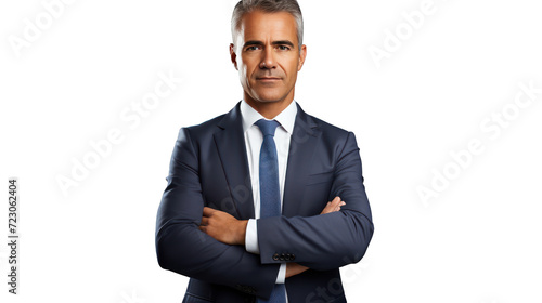 A Portrait of a businessman on a white isolated transparent background.