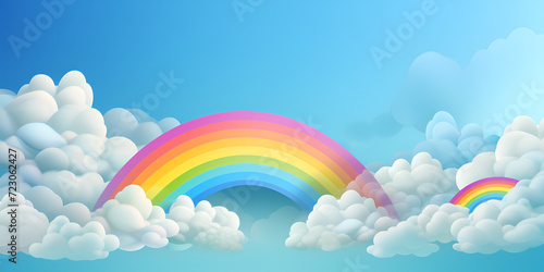 Rainbow on sky background and pastel color. Rainbow in the sky with clouds,