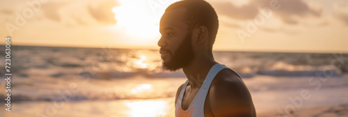 African American man wearing tank top on spring break at the beach, generative AI © VALUEINVESTOR