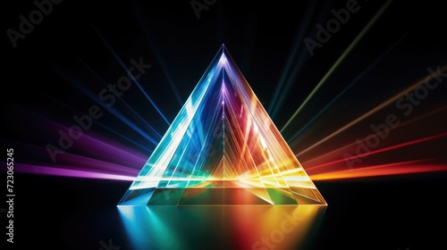 Abstract rainbow color spectrum light rays through the prism on a dark background. Generative ai photo