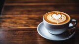 Coffee latte with heart shape. Cup of cappuccino on a wooden table. Generative ai