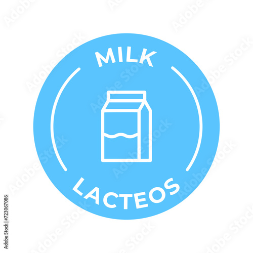 Isolated Vector Logo Badge Ingredient Warning Label. Colorful Allergens icons. Food Intolerance Milk. Written in Spanish and English