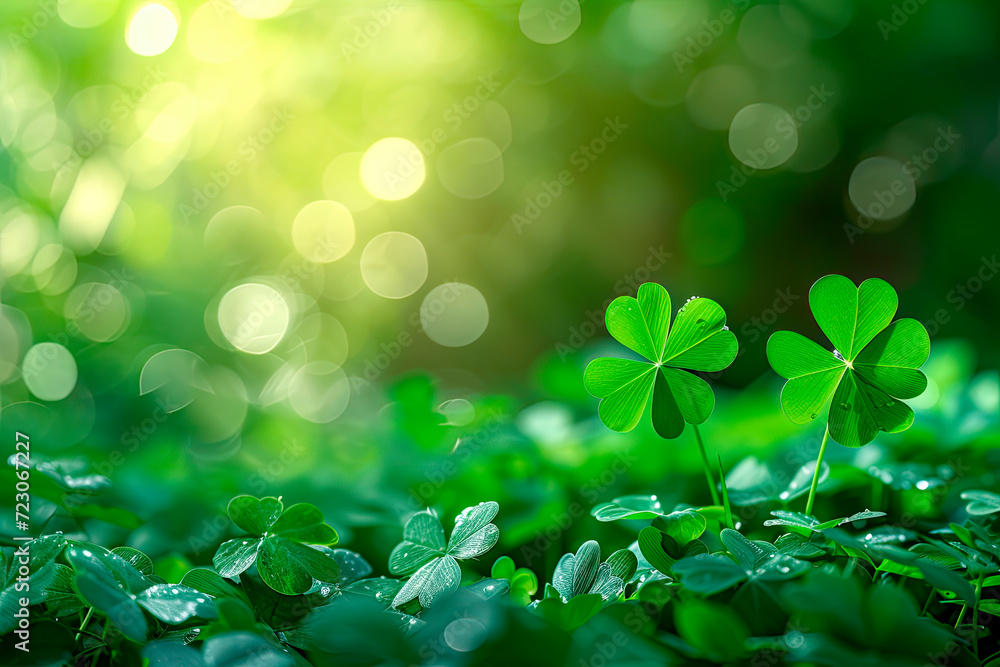 fresh three-leaved shamrocks background. St. Patrick`s day holiday symbol fresh three-leaved shamrocks background. St. Patrick`s day holiday symbol